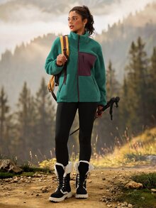 Exploreva Chaqueta de forro polar con cremallera y bloques de color - Verde - Ver 3