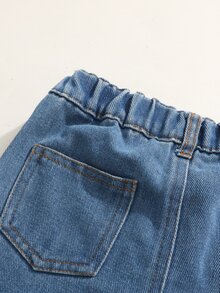 Baby Girl Overlap Waist Slant Pocket Wide Leg Jeans - Medium Wash - View 4