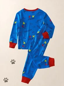 SHEIN | PAW Patrol 小男孩卡通與字母圖案對比滾邊睡衣套裝 - 彩色 - 查看 3