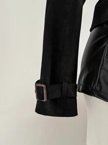 Elamini Lapel Neck Belted Trench Coat - Black - View 6