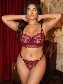 Divavoom Plus Size Bra And Panty Sets - Burgundy - View 2