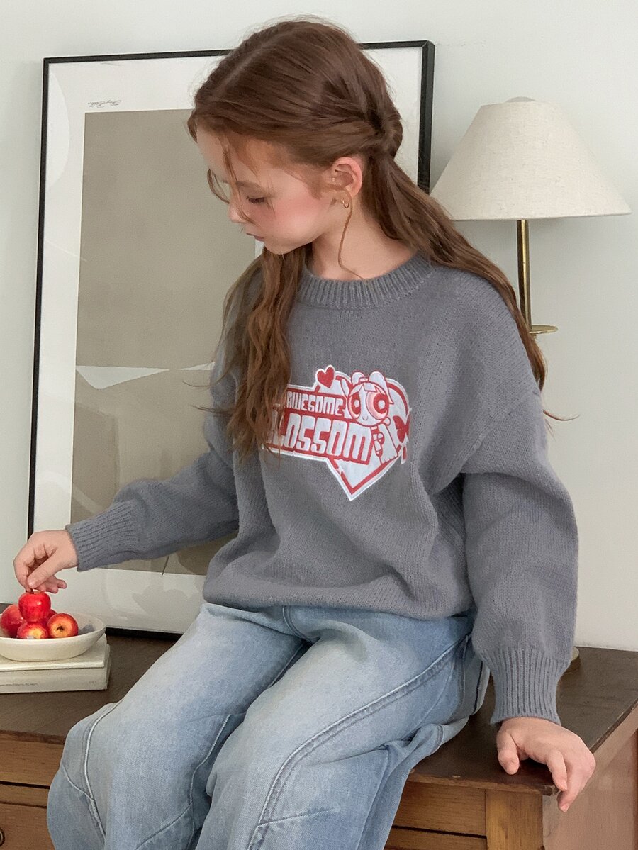 THE POWERPUFF GIRLS X DAZY Tween Girls Sweater - Grey - View 1