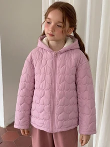 Hapijoa Jaket Quilt Berkerudung dengan Resleting dan Lapisan Dalam Berbahan Bahan Berlapis Bawang untuk Anak Perempuan Remaja - Baby Pink - View 1