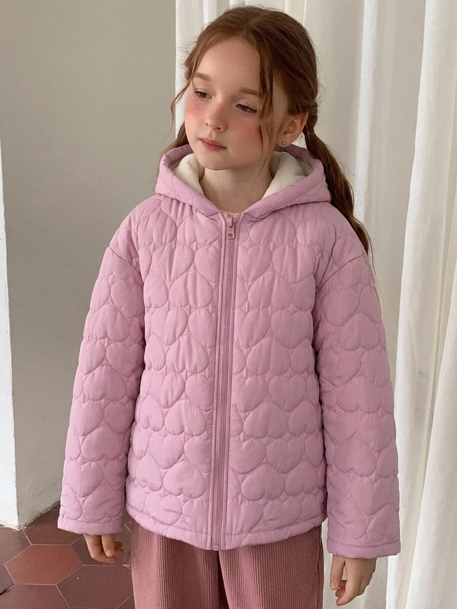 Hapijoa Jaket Quilt Berkerudung dengan Resleting dan Lapisan Dalam Berbahan Bahan Berlapis Bawang untuk Anak Perempuan Remaja - Baby Pink - View 1