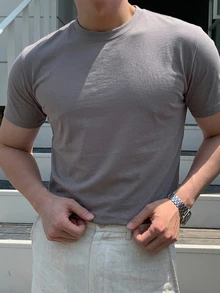 DAZY Men Solid Round Neck Short Sleeve Tee - Grey - View 7