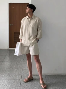 DAZY Men Solid Pocket Patched Shirt Fall - Khaki - View 5