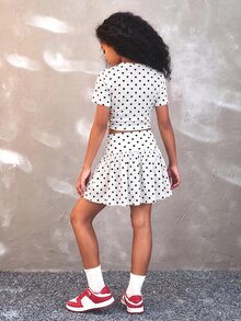 Kids Tween Girl 1pc Polka Dot Print Ruched Ruffle Hem T-Shirt & 1pc Skirt - White - View 2