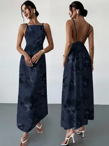 Firerie Floral Print Backless Cami Dress - Navy Blue - View 9