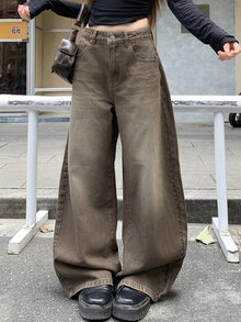 DAZY Women Washed Wide Leg Jeans Fall - Khaki - View 1