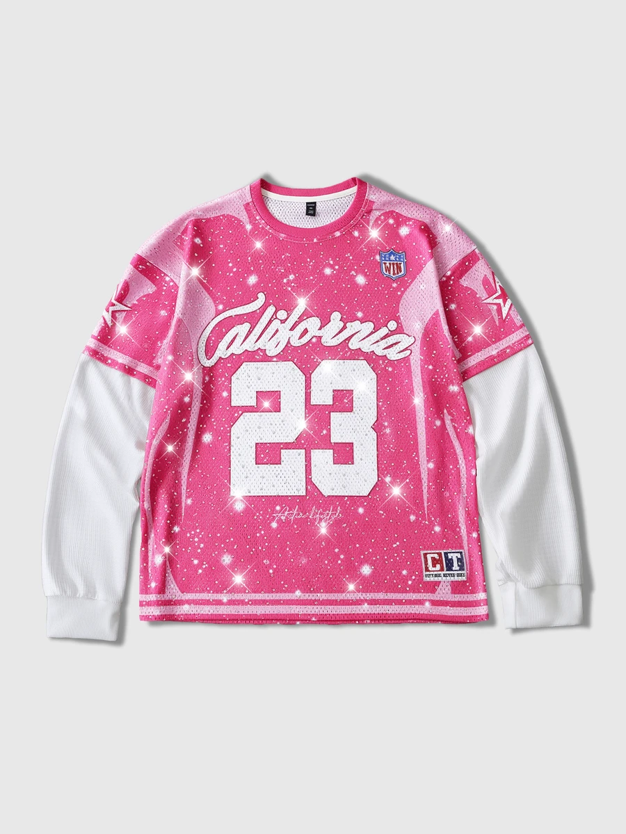 ROMWE MEN Street Life Camiseta para hombre con gráfico de letras, bloques de color y detalle de strass - Rosa - Ver 1