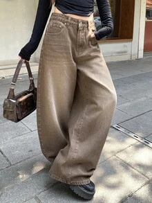 DAZY Women Washed Wide Leg Jeans Fall - Khaki - View 9