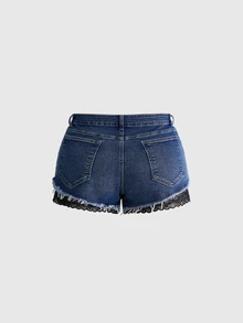 Sweetness Plus Size Denim Shorts - Dark Wash - View 2
