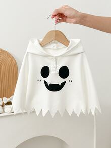 SHEIN Baby Girl Halloween Print Hooded Cape Sweatshirt - White - View 6