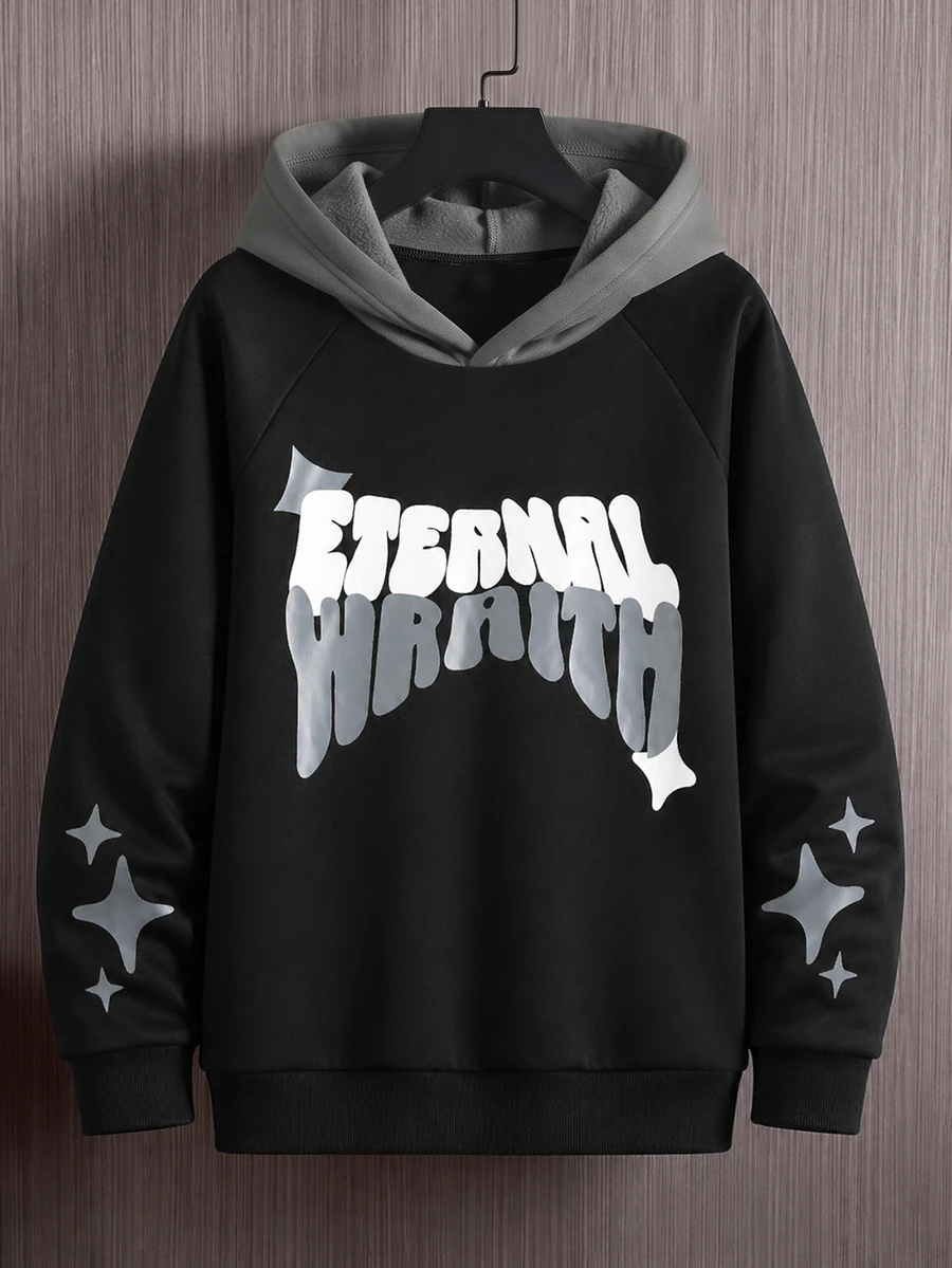 SHEIN Tween Boys Sweatshirts - Black - View 1