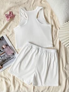 Regata com Laço na Frente e Costas Nadador & Shorts para Menina Pré-Adolescente - Branco - Visão 2