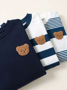 SHEIN 3件組男嬰可愛休閒舒適套裝運動衫，適合婚禮、生日派對、學校節日、萬聖節、運動，秋冬穿著 - 彩色 - 查看 5