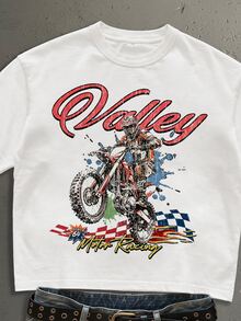 StoneGrade Men Motorcycle & Letter Graphic Short Sleeve Tee - White - View 2