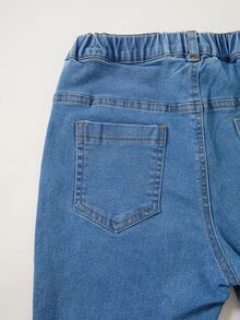 SHEIN 青少年女孩 1件高腰漂白水洗喇叭腿牛仔褲 - 中等水洗藍 - 查看 4