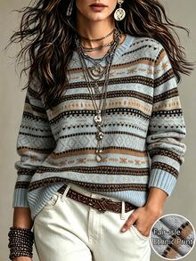 Linhara CURVE Plus Geo Pattern Sweater - Blue - View 4