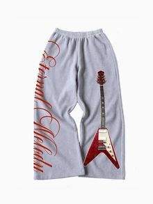 Attitoon Guitar & Letter Graphic Sweatpants - Multicolor - View 7