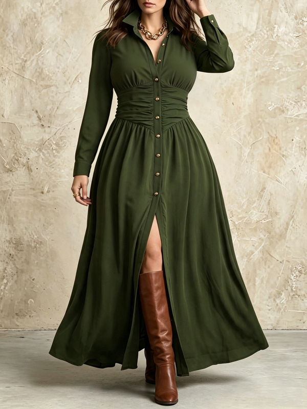 Linhara CURVE Vestido camisero de talla grande con botones delanteros y sin cinturón