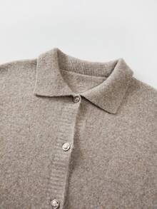 SHEIN Drop Shoulder Button Front Cardigan - Khaki - View 4