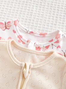 Cozy Pixies Newborn Baby 2pcs Butterfly Heart Print Zip Up Footed PJ Jumpsuit - Mustard Yellow - View 8