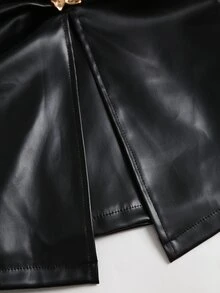 Sweetra Rok Kulit PU dengan Detail Bunga Logam dan Belahan di Bagian Bawah - Hitam - View 6