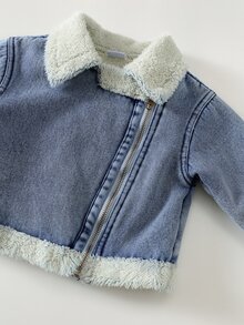 Cozy Pixies 女嬰泰迪絨內裡拉鍊機車夾克 - 藍色 - 查看 4