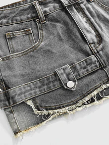 ROMWE Y2K 1pc Raw Hem Washed Denim Skirt - Grey - View 4