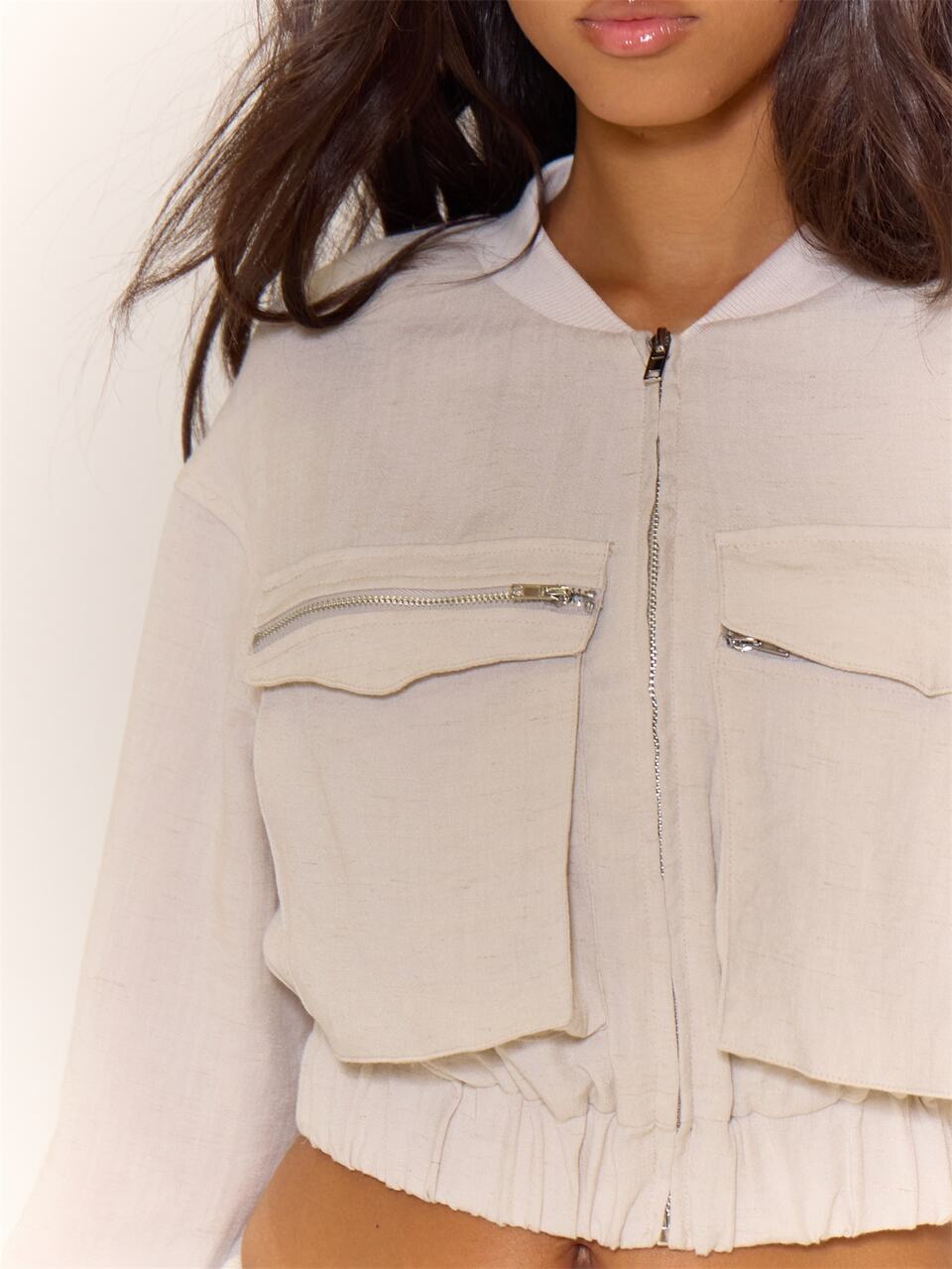Grey Woven Cargo Utility Bomber Jacket