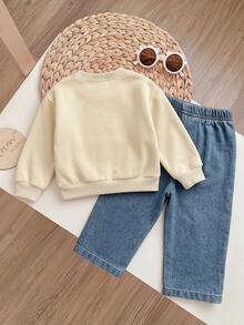 SHEIN 女嬰草莓刺繡運動衫與牛仔褲套裝 - 彩色 - 查看 2