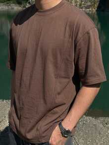 DAZY Men Solid Drop Shoulder Tee - Brown - View 1