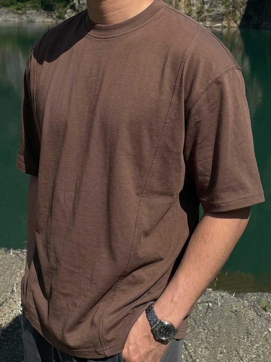 DAZY Men Solid Drop Shoulder Tee - Brown - View 1