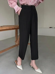 DAZY Solid Slant Pocket Straight Leg Pants - Black - View 6