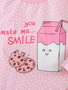 Cozy Pixies 女嬰 1件甜甜圈與字母圖案對比包邊上衣 + 1件長褲睡衣套裝 - 彩色 - 查看 3