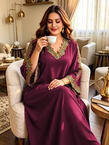 Al Najma Plus Size Arabian Dresses - Red Violet - View 4