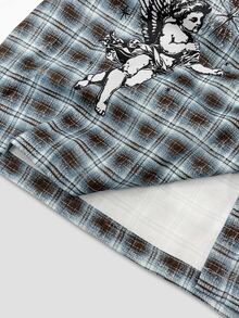 ROMWE MEN Street Life Men Plaid & Letter Graphic 2 In 1 Shirt - Multicolor - View 5