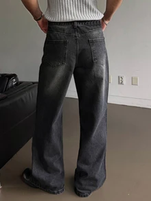 DAZY Men Slant Pocket Wide Leg Jeans Without Belt - Black - View 2
