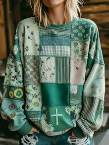 Selamara Sudadera con estampado de patchwork y hombros caídos - Multicolor - Ver 1