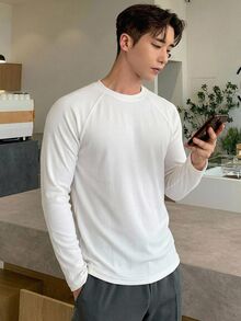 DAZY Camiseta de manga raglán de punto acanalado blanco liso para hombre - Blanco - Ver 4