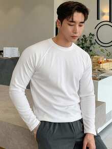 DAZY Camiseta de manga raglán de punto acanalado blanco liso para hombre - Blanco - Ver 6