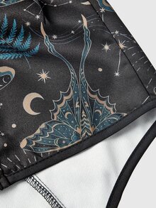 ROMWE Fairycore Plus Butterfly Galaxy Print Lace Up Front Tank Top Renaissance Festival&Renaissance Faire - Black - View 4