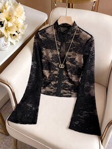 Firerie Hook And Eye Front Lace Top - Black - View 7
