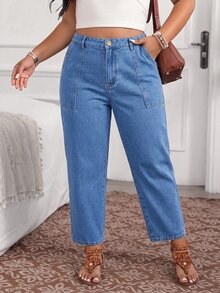 EMERY ROSE Jeans de talle alto estilo mom fit para tallas grandes - Azul - Ver 4