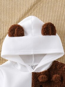 SHEIN 男嬰熊刺繡 3D 耳朵設計連帽衫 - 杏色 - 查看 3