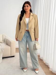 Enliva Plus Size Blazers - Apricot - View 7