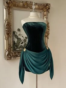 Lovelzi Two Tone Ruched Side Tube Cocktail Dress - Dark Green - View 6