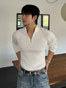 DAZY Men Half Zip Raglan Sleeve Sweater - White - View 5