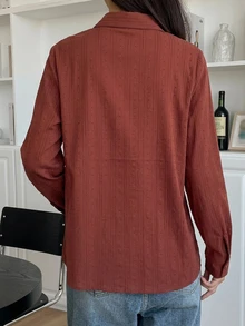 DAZY Camisa de color sólido con botones delanteros - Marrón - Ver 2